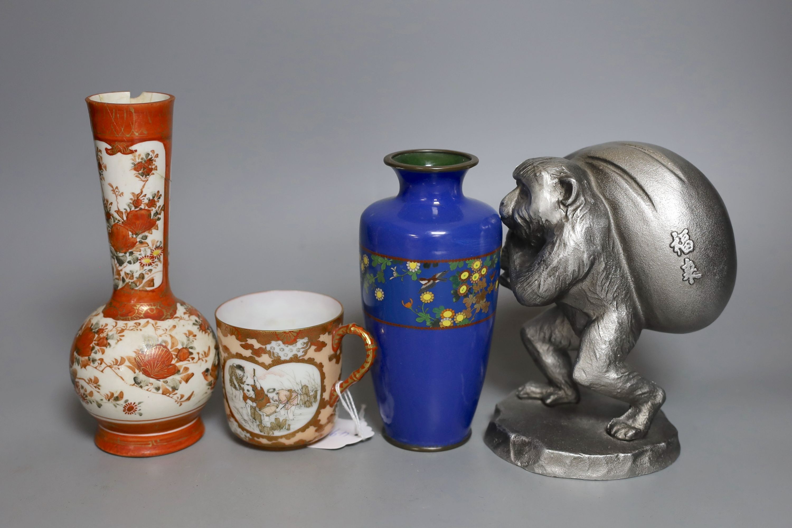 A selection of Japanese ceramics, bronzes and cloisonné enamel wares - some Meiji period